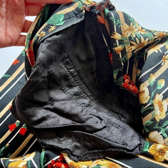 Zara Pants Trousers Striped and Floral Print Cropped Bow at Waist Sz XS - Picture 8 of 11